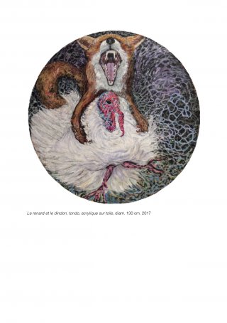 Le renard et le dindon, tondo, acrylique sur toile, diam. 130 cm. 2017